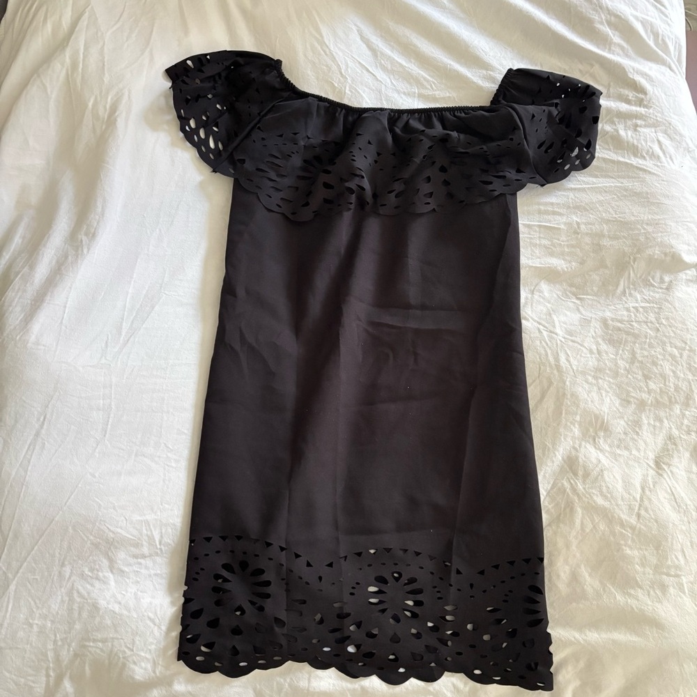 Black Off-Shoulder Ruffle Dress